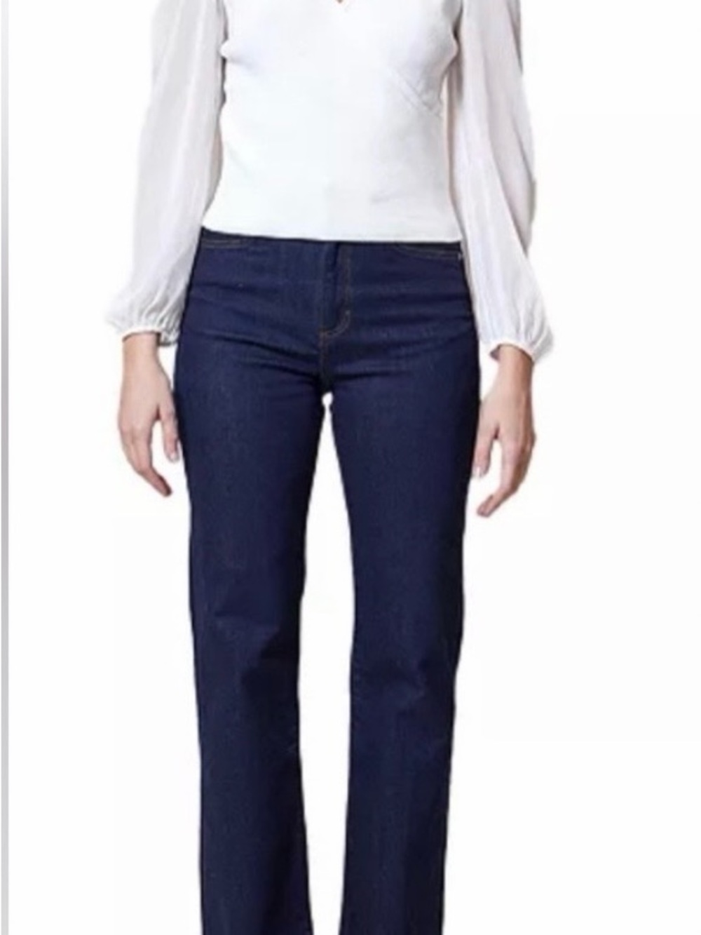 French Connection White V-Neck Puff Sleeve Wrap Blouse - Picture 3 of 8